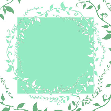 Vector square frame with place for text, postcard, blank, packaging, green background, monochrome.のイラスト素材