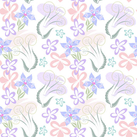Seamless pattern in pastel colors of decorative flowers, gentle spring background, illustration for design of fabric, textile, paper.のイラスト素材