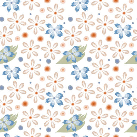 Vector floral seamless pattern, abstract flowers and peas in pastel colors, for fabric designのイラスト素材