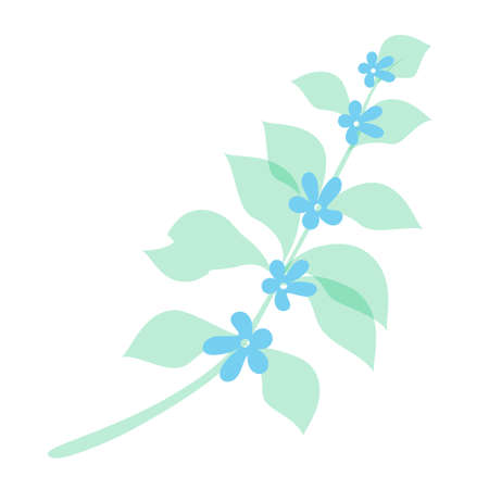 Twig small blue flowers Vector flat illustration of blanks for design in pastel colors close-up, element for decorating books, greeting cards, print on clothes, violin, patterns and ornaments.のイラスト素材