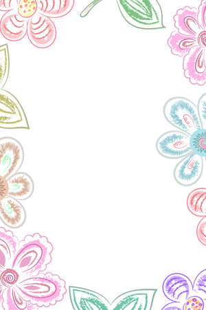 Vector decorative rectangular vertical frame of flowers in pastel colors, with place for text in the center, for invitation cards, greeting wedding cards, white backgroundのイラスト素材