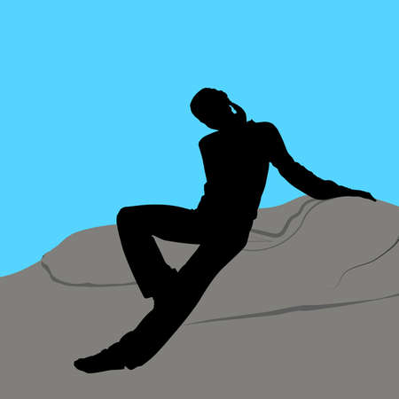 Vector silhouette, girl at the cliffのイラスト素材