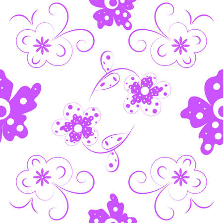 Vector floral lilac pattern drawn flowers from curls on a white background two-color creative compositionのイラスト素材
