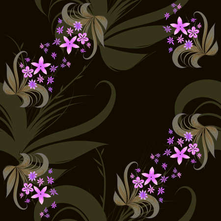 Pattern floral seamless vector Flowers in a bouquet pink drawing by hand with a contour pattern on flower petals background darkのイラスト素材