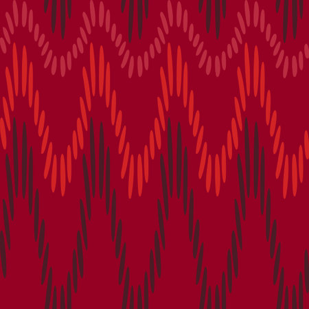 Vector seamless abstract background of warm autumn tones zigzags of red maroon spots of oval shape pattern for paper design hijab, shawls tapestry and panties fabricのイラスト素材