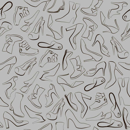Black outline pattern of shoe shading on a gray background as a packing paper for the shoe industryのイラスト素材