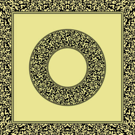 Pattern in a square for the design of a shawl, scarf, hijab. Golden black frame border.のイラスト素材