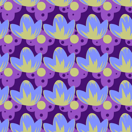 Vector seamless floral abstract pattern on purple background for textile design, wrapping paper.のイラスト素材