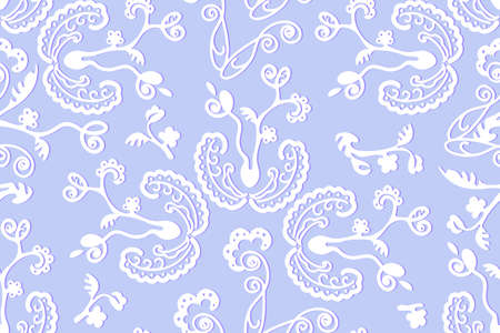 Seamless vector floral pattern in pastel golden winter colors, volumetric hand drawing white curls...