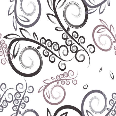 Vector seamless floral pattern with decorative leaves and pink abstract curls for textile design, fabric, scarves, shawl, hijab, wrapping paperのイラスト素材