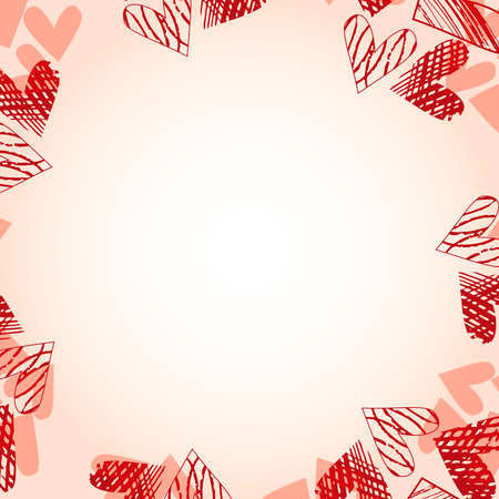Pattern with hatched hearts on a white background, for the design of cards, scrapbookのイラスト素材