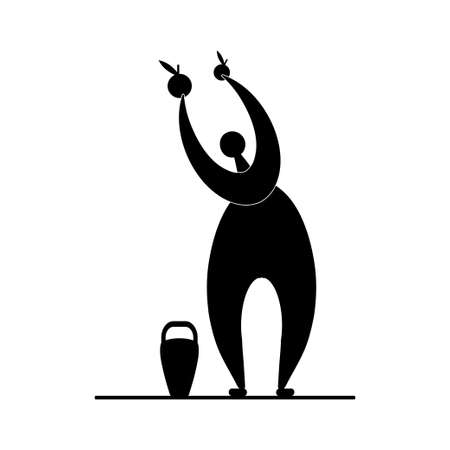 Vector stylized man harvesting apples, gardener icon, autumn-summer garden work, gardeningのイラスト素材