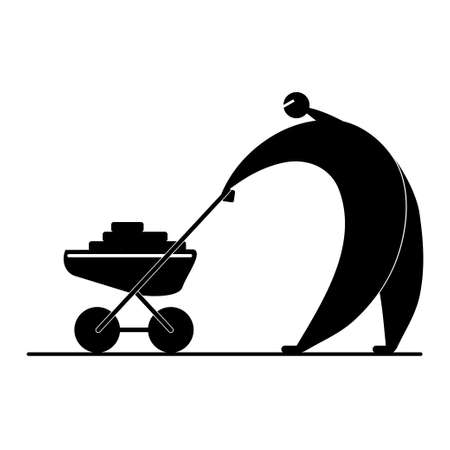 Vector stylized man with a garden trolley, gardener icon, spring-summer garden work, gardeningのイラスト素材