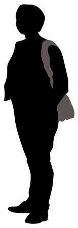 Vector isolated silhouette women with shoulder bag, an adult lady of a chunky build.のイラスト素材