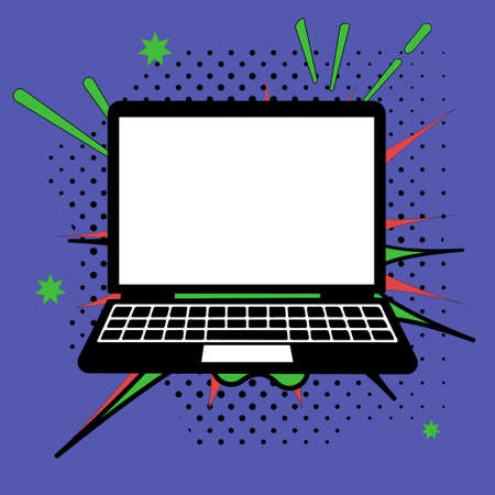 Vector pop art drawing notebook, square web banner, purple backgroundのイラスト素材