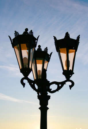 street light against the blue sky a lantern against the sky in the winter,