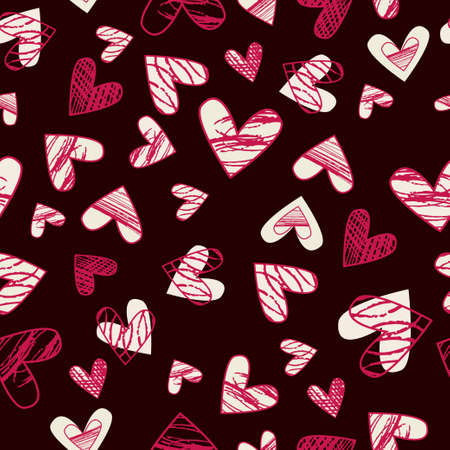 Vector seamless abstract background Happy Valentine's Day, pattern decorated with hearts in grunge...