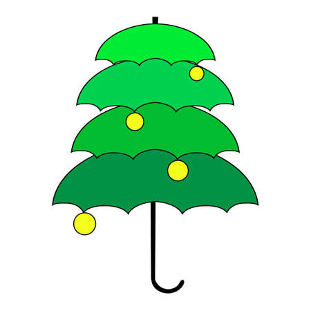 Vector icon stylized Christmas tree in the form of a green four-tiered umbrella isolated on a white backgroundのイラスト素材