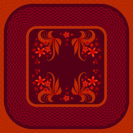 Vector floral pattern in a bright red color, with beveled edges for the design of a shawl, scarf, hijab.のイラスト素材