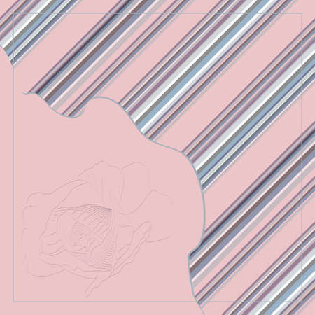 Vector geometric pattern, diagonal stripe with a contour outline of a rose on a peach background, for fabric design, tile, scarf,のイラスト素材