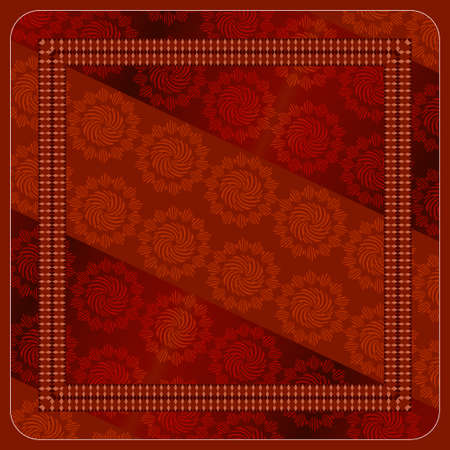Geometric abstract pattern in red burgundy, for design of shawl, scarf, hijab. Vector illustration with geometric shapes square frame.のイラスト素材