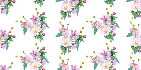 Floral spring seamless pattern, bouquets of pink flowers on white background for wallpaper design, textile.のイラスト素材
