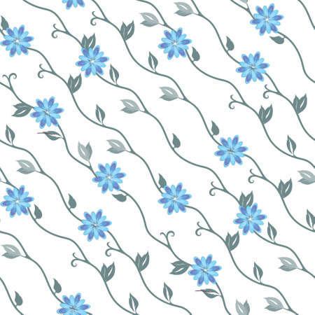 Seamless spring floral pattern with blue ornate flowers for textile design, paper wallpaper, gift wrapping. Vectorの写真素材