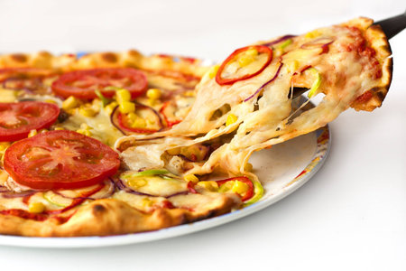 pizza slices on white backgroundの写真素材