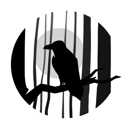 Vector raven in forest  isolated on white background.のイラスト素材