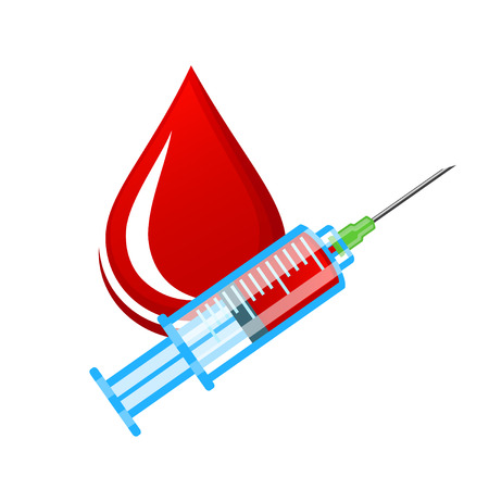 Syringe and drop of blood Vector illustration.のイラスト素材