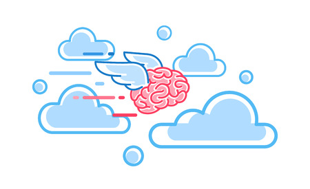 The brain flies among the clouds vector illustration. Brain drainのイラスト素材
