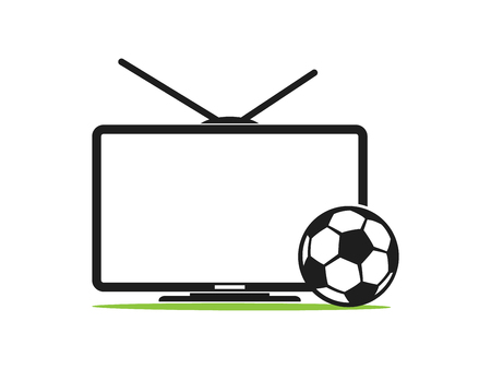 Soccer TV vector icon in a flat style isolated on white background. Football TV. Sports TV. TV with football ball vector illustration. Broadcast of the football matchのイラスト素材
