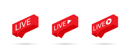 Live Stream sign, emblem, logo. Social media icon LIVE streaming. LIVE icon, button, symbol, web, ui, app. Speech bubble. Vector illustration.のイラスト素材