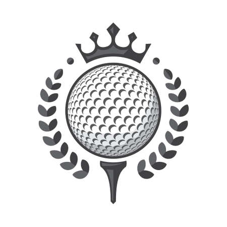 Golf ball on tee with wreath and crown. Vector illustration, isolated on a white backgroundのイラスト素材