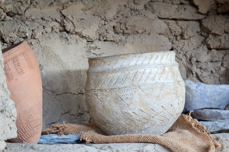 Ceramic pot with ornaments of bronze centuryの写真素材