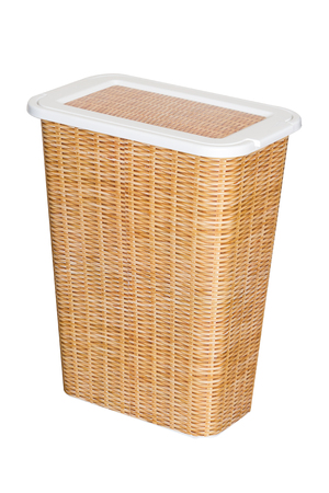 Plastic laundry basket isolated on white backgroundの写真素材