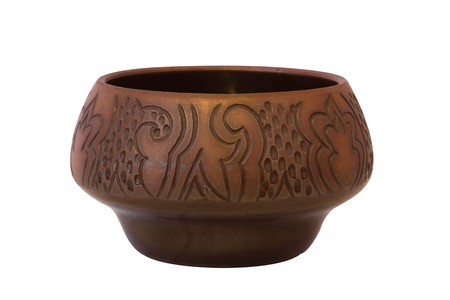 Brown Ceramic pot isolated on white backgroundの写真素材