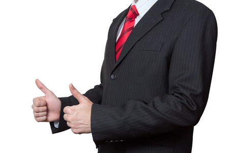 Unrecognizable businessman with thumbs up isolated on white backgroundの写真素材