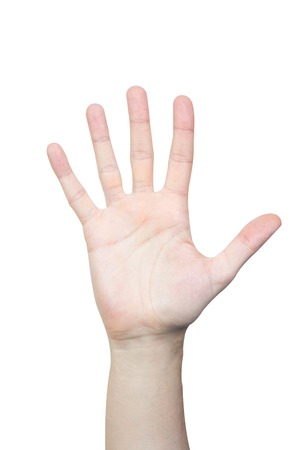 Counting man's hand isolated on white backgroundの写真素材