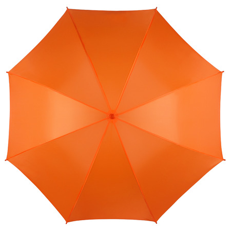 Orange umbrella isolated on white background, top viewの写真素材
