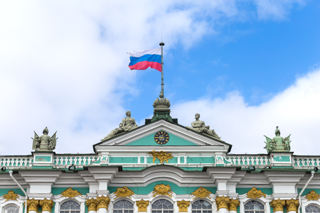 Flag of Russia on a building spire in Saint Petersburgの写真素材