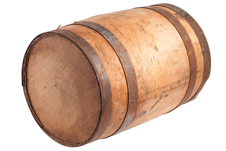 Old wooden barrel isolated on white backgroundの写真素材