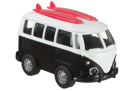 Mini van toy in retro style isolated on white backgroundの写真素材