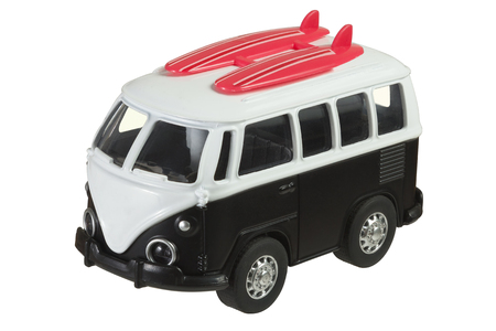 Mini van toy in retro style isolated on white backgroundの写真素材