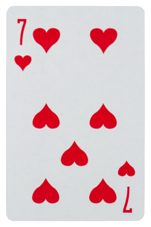Playing card seven of hearts isolated on white backgroundの写真素材