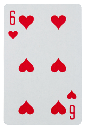Playing card six of hearts isolated on white backgroundの写真素材