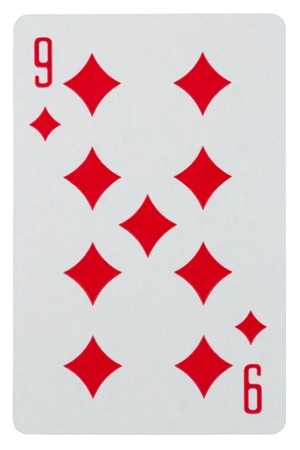 Playing card nine of diamonds isolated on white backgroundの写真素材