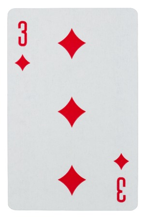 Playing card three of diamonds isolated on white backgroundの写真素材
