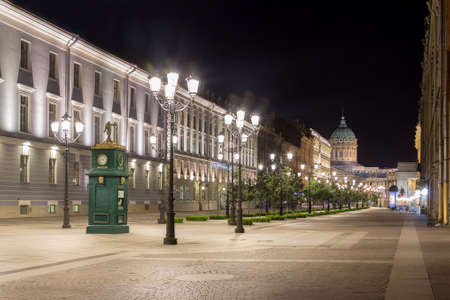 Saint-Petersburg,Russia, 26-08-2019: Bolshaya Konyushennaya street at night. Saint-Petersburg.のeditorial素材
