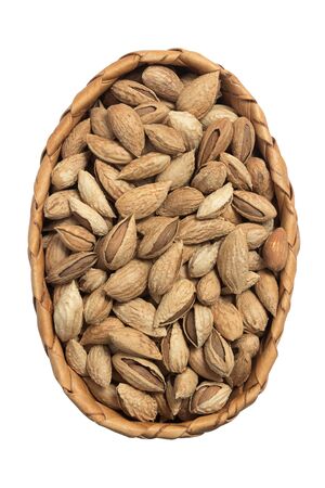 Unpeeled hazelnut Isolated on white backgroundの写真素材